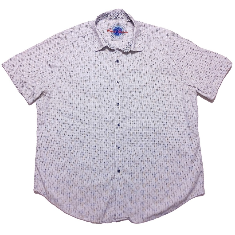 ROBERT GRAHAM Short Sleeve Camp Shirt Gray‎ Blue Dots XL